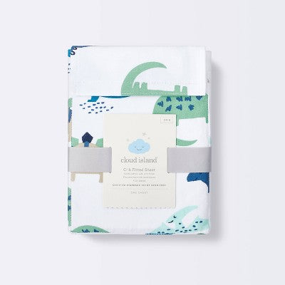  Fitted Crib Sheet Dinos Cool - Cloud Island™ - Blue/Green