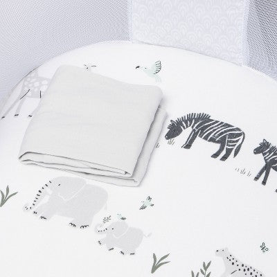  Jersey Bassinet Sheet 2pk - Cloud Island™ Two By Two Animals And Solid Gray