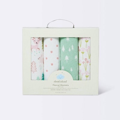  Flannel Baby Blankets Forest Frolic 4pk - Cloud Island™ Pink
