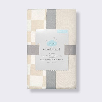  Fitted Play Yard Jersey Sheet - Cream Checks - 2pk - Cloud Island™