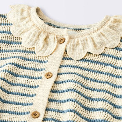  Baby Girls' 2pc Striped Peter Pan Collared Sweater Set - Cloud Island™ Blue