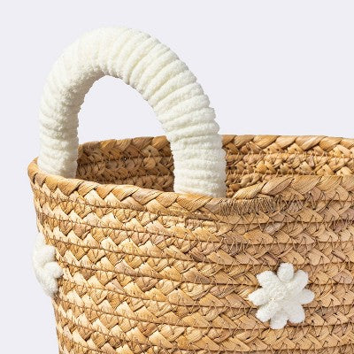  Braided Water Hyacinth With Tufted Embroidery Small Round Storage Basket - Cloud Island™