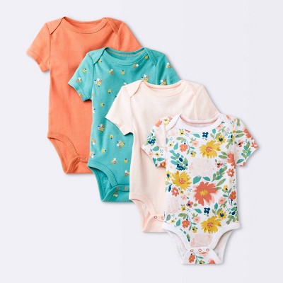  Baby Girls' 4pk Short Sleeve Bodysuit - Cloud Island™ Floral