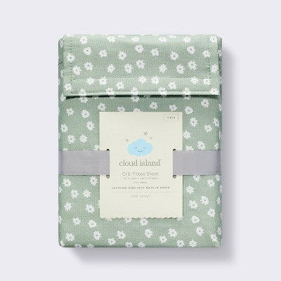  Cotton Fitted Crib Sheet - Daisies Green - Cloud Island™