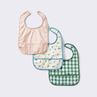  Water Resistant Bibs - 3pk - Floral/Checkerboard - Cloud Island™