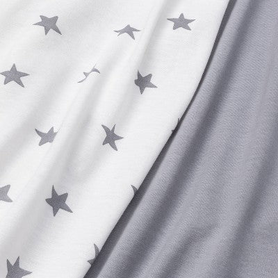  Fitted Play Yard Jersey Sheet Scatter Star And Solid Gray - Cloud Island™ 2pk