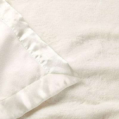  Solid Satin Edge Plush Baby Blanket - Cream - Cloud Island™