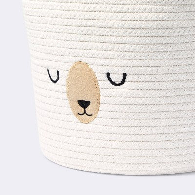  Medium Coiled Rope Round Basket Sleepy Bear - Cream - Cloud Island™