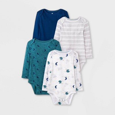 Baby 4pk Safari Animals Long Sleeve Bodysuit - Cloud Island™