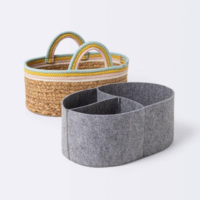 Braided Water Hyacinth Diaper Caddy With Coiled Rope Handles - Pink - Cloud Island™