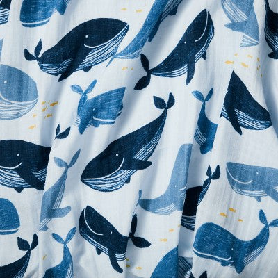  Muslin Swaddle Blanket Whales - White/Blue - Cloud Island™
