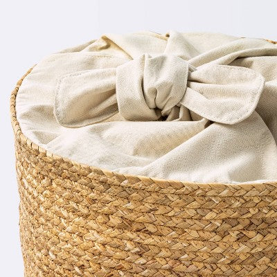  Braided Water Hyacinth Storage Basket With Fabric Tie Closure - XL - Cloud Island™
