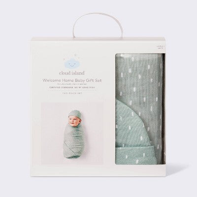  Hospital Muslin Swaddle And Hat Gift Set - 2ct - Green - Cloud Island™