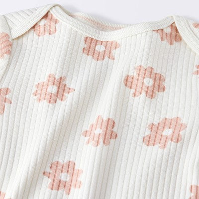  Baby 2pc Floral Wide Ribbed Top & Bottom Set - Cloud Island™ Cream