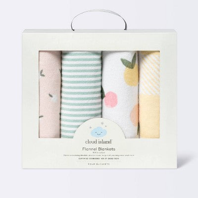  Flannel Baby Blankets Citrus - Cloud Island™ 4pk