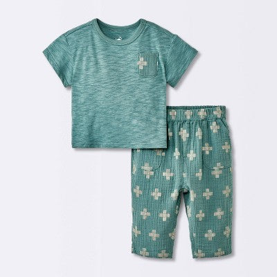 Baby Boys' 2pc Plus Graphic T-Shirt & Gauze Pants Set - Cloud Island™ Blue