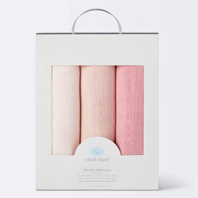  Muslin Swaddle Baby Blanket - Pink Solids - 3pk - Cloud Island™