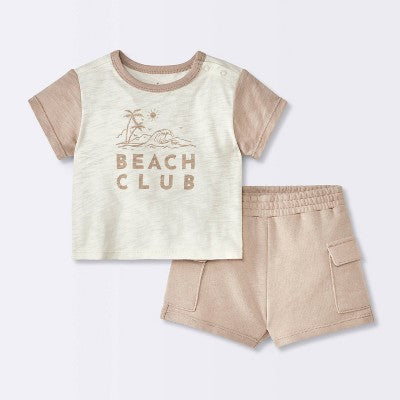  Baby Boys' Beach Club Cargo Top & Shorts Set - Cloud Island™ Cream