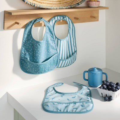  Water-Resistant Bibs - 3pk - Whales/Stripes/Dots - Cloud Island™