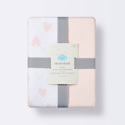  Jersey Fitted Crib Sheet - Pink Hearts And Solid Pink - 2pk - Cloud Island™
