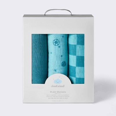  Muslin Swaddle Baby Blanket - Sports - 3pk - Cloud Island™