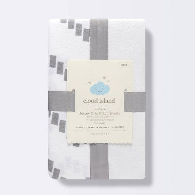  Fitted Jersey Crib Sheet - Cloud Island™ Gray Chevron And Solid White - 2pk