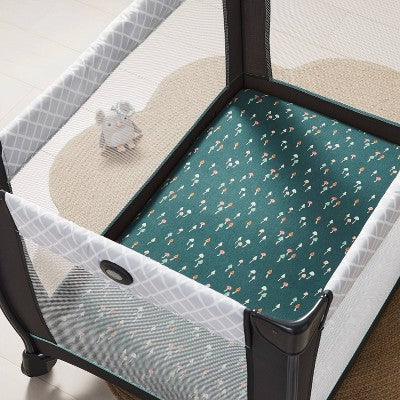  Fitted Jersey Play Yard Crib Sheet - Mushroom/Solid Green - 2pk - Cloud Island™