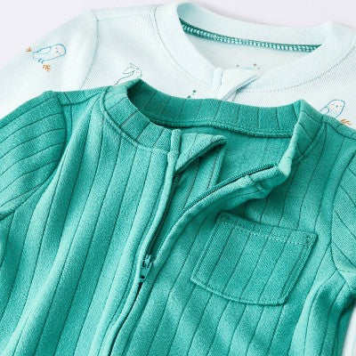  Baby Boys' 2pk Cozy Wide Ribbed Animals Sleep N' Play - Cloud Island™ Blue
