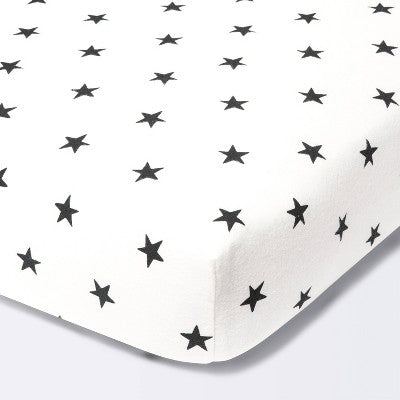  Flannel Fitted Crib Sheet Stars - Cloud Island™ - Cream/Black