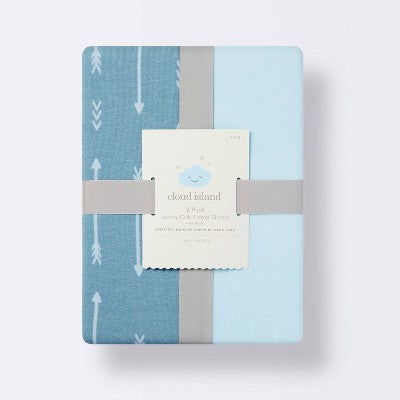  Jersey Fitted Crib Sheet - Blue Arrows And Solid Blue - 2pk - Cloud Island™