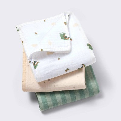  Muslin Swaddle Baby Blanket - Dragons - 3pk - Cloud Island™