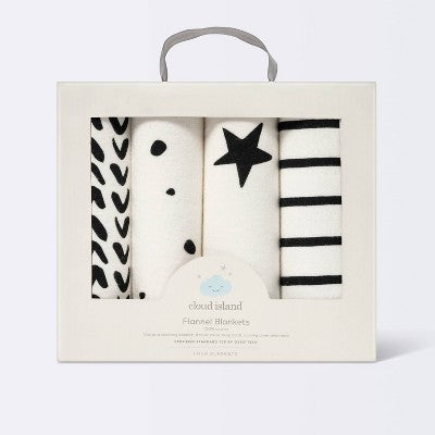  Flannel Baby Blanket - Cloud Island™ - Black/White - 4pk