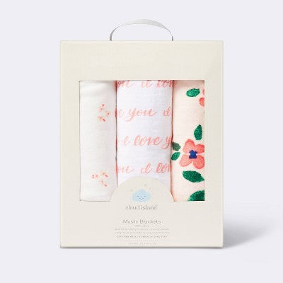  Muslin Swaddle Blanket In Bloom - Pink - 3pk - Cloud Island™