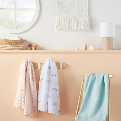  Muslin Swaddle Blankets Rainbows - Cloud Island™ Green 3pk