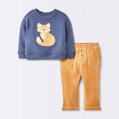 Baby Boys' 2pc Fox Sweatshirt & Corduroy Pants Set - Cloud Island™ Navy Blue