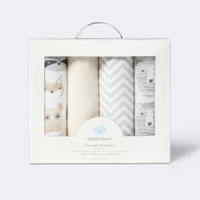  Flannel Baby Blankets Little Cub - Cloud Island™ Gray/Neutral 4pk
