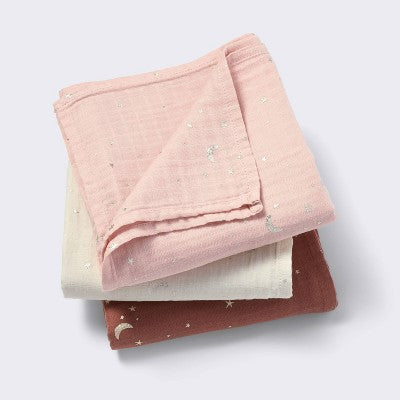  Muslin Swaddle Baby Blanket - Warm Metallic - 3pk - Cloud Island™
