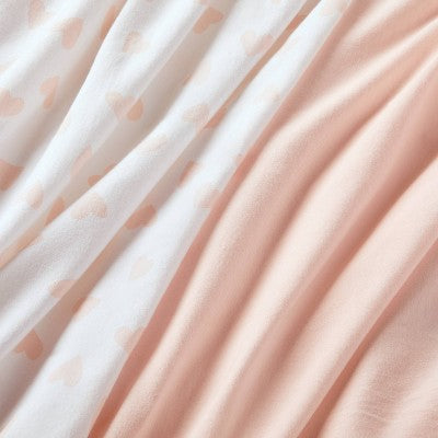  Jersey Fitted Crib Sheet - Pink Hearts And Solid Pink - 2pk - Cloud Island™