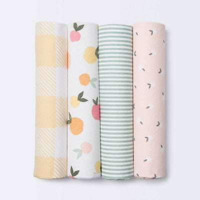  Flannel Baby Blankets Citrus - Cloud Island™ 4pk