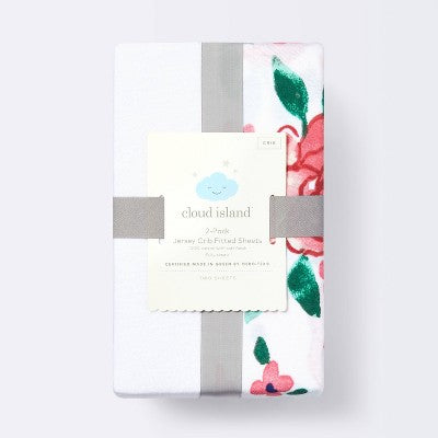  Fitted Jersey Crib Sheet - Pink Floral - 2pk - Cloud Island™
