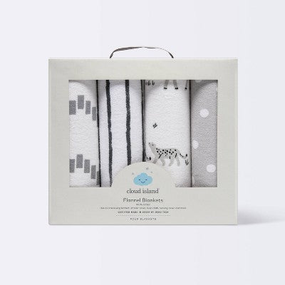 Flannel Baby Blanket - Cloud Island™ Two By Two Animals - 4pk