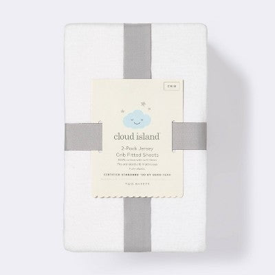  Fitted Jersey Crib Sheet - Cloud Island™ - White 2pk