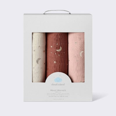  Muslin Swaddle Baby Blanket - Warm Metallic - 3pk - Cloud Island™