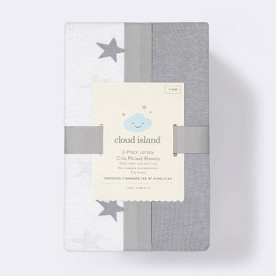  Fitted Jersey Crib Sheet - Gray & Scatter Star - Cloud Island™ 2pk