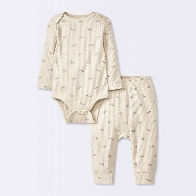 Baby 2pc Weiner Dogs Wide Ribbed Top & Bottom Set - Cloud Island™ Khaki