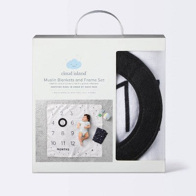  Milestone Swaddle Baby Blanket With Felt Frame - Black And White - Cloud Island™