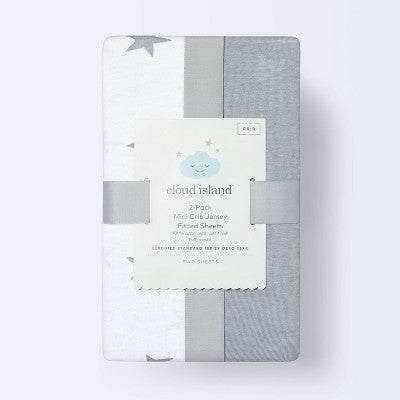  Fitted Mini Crib Jersey Sheet - Cloud Island™ Star/Gray 2pk