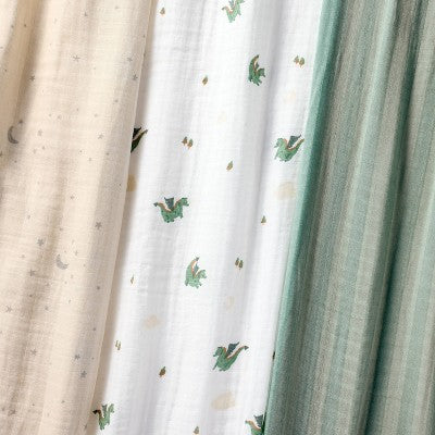  Muslin Swaddle Baby Blanket - Dragons - 3pk - Cloud Island™
