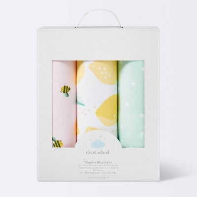  Muslin Swaddle Blanket Honeybee 3pk - Cloud Island™ Pink/Yellow