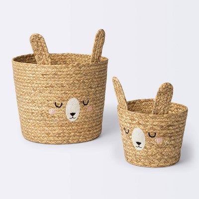  Braided Water Hyacinth Medium Round Storage Basket - Rabbit - Cloud Island™